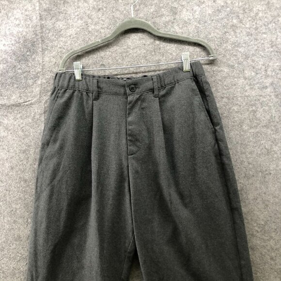 Gap Relaxed Pleated Dress Pant Mens M Gray Flannel Wool-Like Baggy Elastic Waist - Picture 3 of 12
